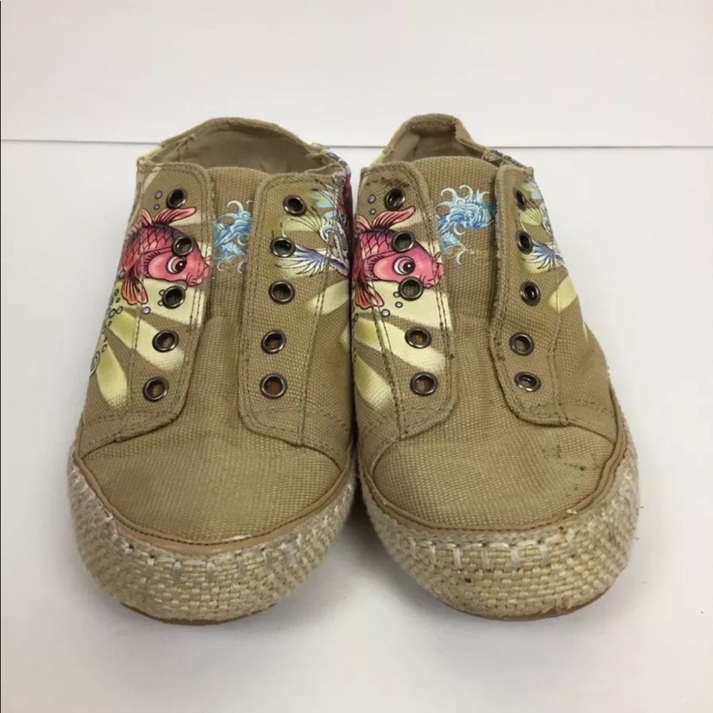 Ed Hardy Sneakers SZ 8 Canvas Espadrille Brown